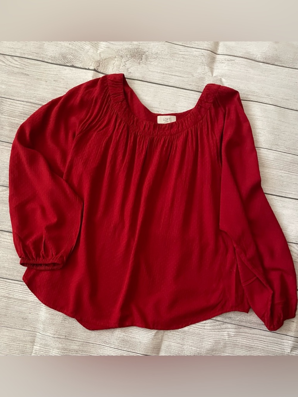 LOFT Outlet Red Smocked-Neck Peasant Top